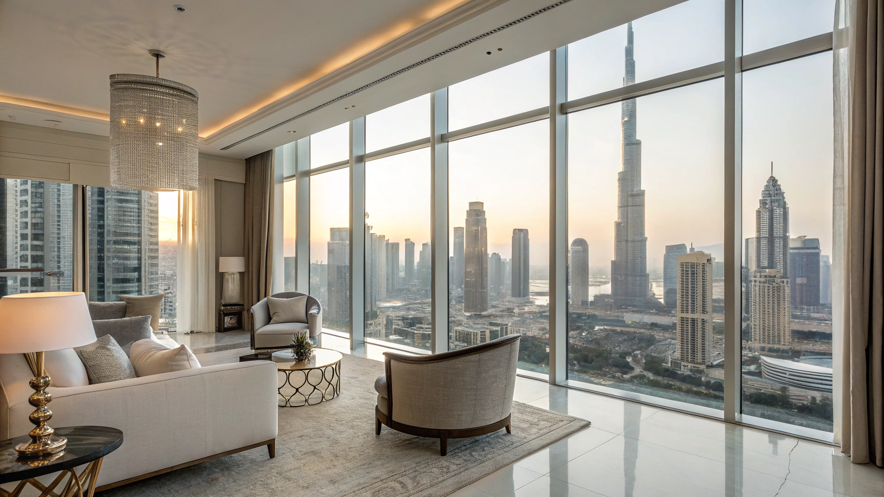 Panoramic view from a luxury penthouse overlooking the marina